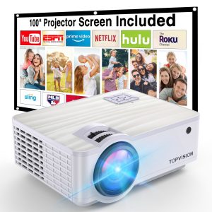 GROVIEW Mini Projector, 1080P HD and 240" LCD Display Supported Portable Projector, Movie Projector with 100" Projector Screen, Compatible with Fire Stick, HDMI, VGA, USB