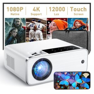 GROVIEW Projector, 2023 Upgraded Android TV 9.0 Mini Projector with Wifi and Bluetooth, 12000 Lux 1080P FHD Portable Outdoor Movie Projector, Smart Home Projector 4K Supported for Phone/PC