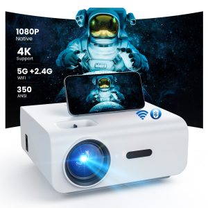 GROVIEW 5G/2.4G WiFi Bluetooth Projector, 12000 Lux Native 1080P Projector with 100" Projector Screen, 4K Supported Outdoor Movie Projector, Home Theater Projector Compatible with iOS/Android