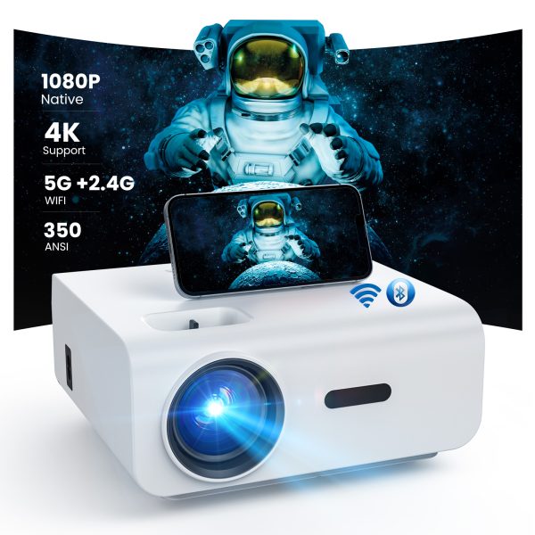 GROVIEW 5G/2.4G WiFi Bluetooth Projector, 12000 Lux Native 1080P Projector with 100" Projector Screen, 4K Supported Outdoor Movie Projector, Home Theater Projector Compatible with iOS/Android