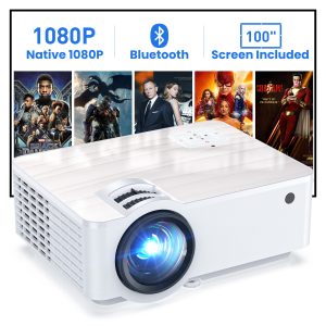 Groview Projector, 1080P Bluetooth Mini Projector with 100” Projector Screen, 9500 LUX Portable Outdoor Movie Projector for Phone, Compatible with VGA/HDMI/USB/SD/Laptop/Fire Stick/PS5