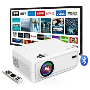 GROVIEW Mini Projector with Bluetooth, 1080P HD and 240" LCD Display Supported Portable Projector, Movie Projector with 100” Projector Screen, Compatible with Fire Stick, HDMI, VGA, USB