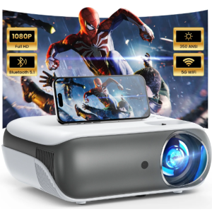 Groview 5G WiFi Bluetooth Projector, Native 1080P Outdoor Movie Projector, 350 ANSI Lumen Support 4K, 100" Screen Included, Compatible with Android/iOS/TV Stick/HDMI