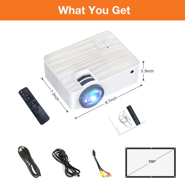 Groview Projector, 1080P Bluetooth Mini Projector with 100” Projector Screen, 9500 LUX Portable Outdoor Movie Projector for Phone, Compatible with VGA/HDMI/USB - 图片 6