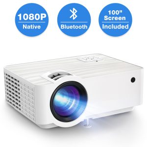 Groview Projector, 1080P Bluetooth Mini Projector with 100” Projector Screen, 9500 LUX Portable Outdoor Movie Projector for Phone, Compatible with VGA/HDMI/USB