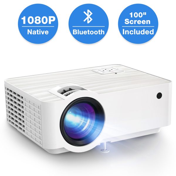 Groview Projector, 1080P Bluetooth Mini Projector with 100” Projector Screen, 9500 LUX Portable Outdoor Movie Projector for Phone, Compatible with VGA/HDMI/USB