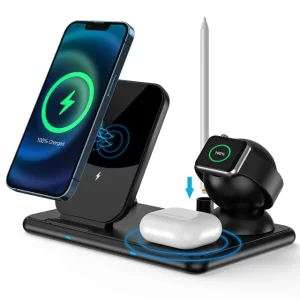 Wireless Charger 4 in 1 Charging Station 15W for iPhone/Samsung/Pixel, iWatch, Earbuds, Apple Pencil 1