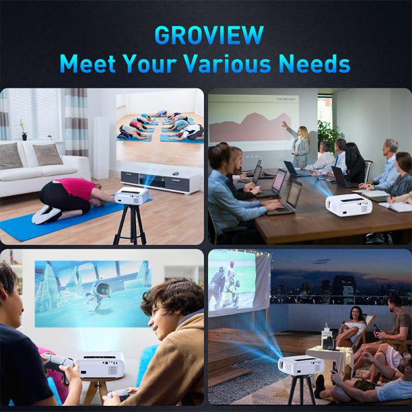 [UPGRADE] Projector with WiFi and Bluetooth, GROVIEW 15000lux 490ANSI lm Native 1080P Projector, 300'' Movie Projector, Supports 4K & Zoom, 5G Sync phone Screen, Compatible w/ Laptop/ PC/ DVD/ TV/ PS5 - 图片 8