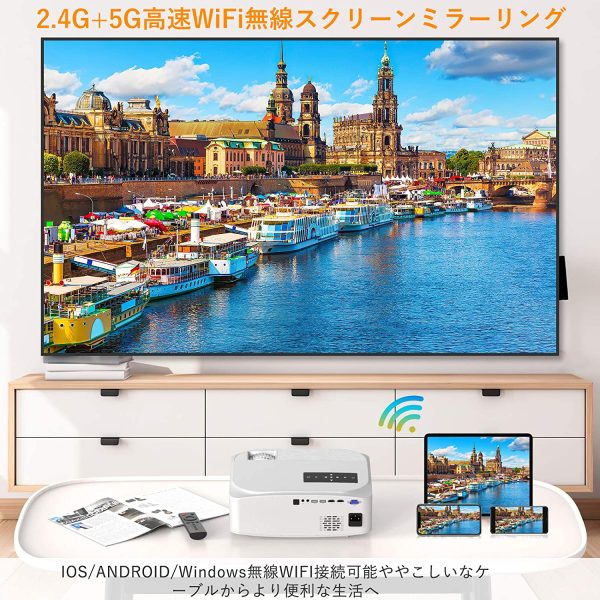 プロジェクター GROVIEW 8000lm 5GWiFi スマホ直接接続 リアル1080PフルHD 4K対応 内蔵スピーカー ズーム機能 ビジネス適用 ホームシアター HDMI/USB/SD/AV/VGA - 图片 2