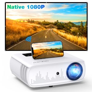 GROVIEW Projector, 15000lux 490ANSI Native 1080P WiFi Bluetooth Projector, 300'' Video Projector, Supports 4K & Zoom, 5G Sync, Compatible with HDMI USB/ AV/ Smartphone/ Pad