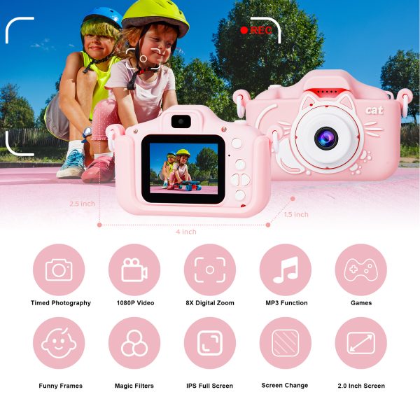 Kids Camera, Selfie Camera for Toddler with Cartoon Soft Silicone Cover, Birthday Gifts for Boys Girls Age 3-11- 32G SD Card Included, Pink - 图片 5