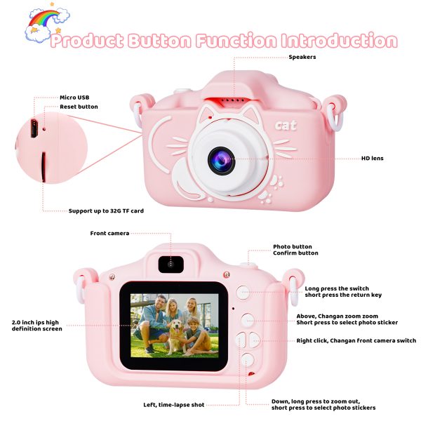 Kids Camera, Selfie Camera for Toddler with Cartoon Soft Silicone Cover, Birthday Gifts for Boys Girls Age 3-11- 32G SD Card Included, Pink - 图片 2